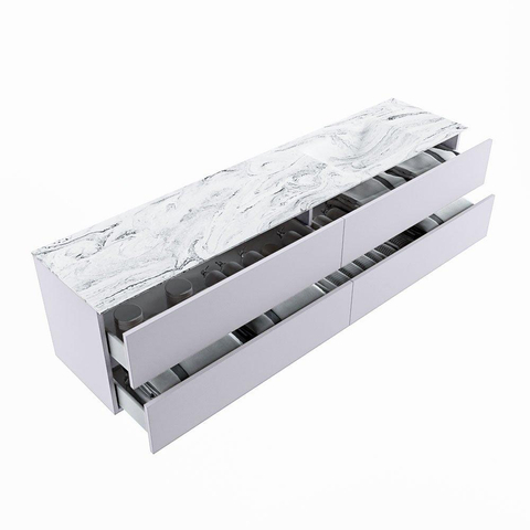 MONDIAZ VICA-DLUX Ensemble meuble de salle de bains - 200cm - meuble bas Cale - 4 tiroirs - lavabo encastré Cloud à droite - sans trous de robinet - version hauteur 60cm - Glace SW1088359