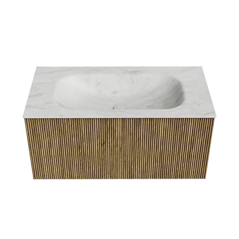 Mondiaz KURVE-DLUX Badkamermeubelset - 90x46x40cm - 1 lade - wastafel solid surface - midden - 1 kraangat - Dusk SW1415080
