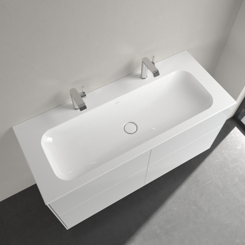 Villeroy & Boch finion meubelwastafel - met 2 kraangaten - 120x50cm CeramicPlus - zonder overloop - White Alpine (glans wit) SW106532