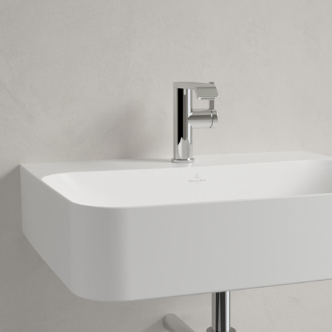 Villeroy & Boch finion wastafel - 1 kraangat - 60x47cm CeramicPlus - met verdekte overloop - Stone White (mat wit) SW209547