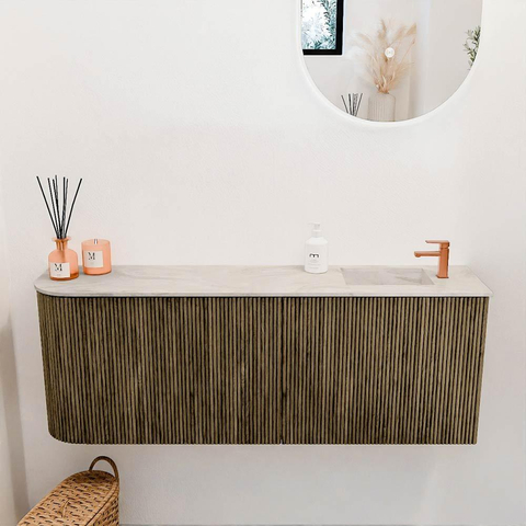 Mondiaz JOYA-DLUX Meuble de salle de bains 111.6cm - arrondi gauche couleur Dusk - Vasque FAYE position Droite 1 trou de robinet couleur Ostra. SW1423436