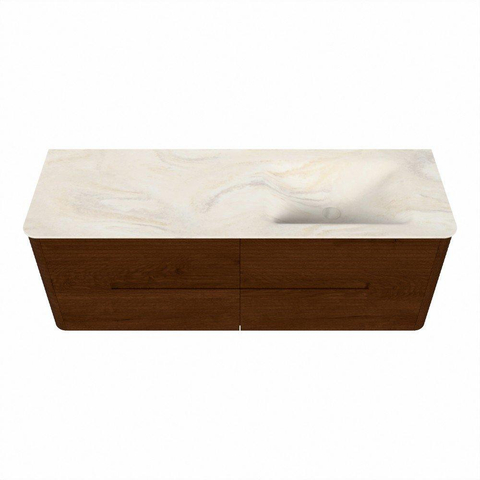 Mondiaz CIRO-DLUX Ensemble de meubles de salle de bains - 140x45x50cm - Vasque en solid surface Ostra - 1 lavabo à droite - sans trous de robinetterie - 4 tiroirs - Ruby SW1531873