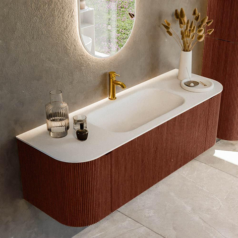 Mondiaz KURVE Ensemble de meuble de salle de bains - 140x46x40cm - 1 tiroir - 2 portes - vasque solid surface - central - 1 trou de robinet - Ruby SW1415440