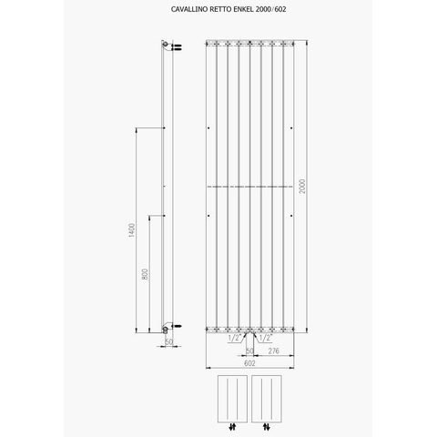 Plieger Cavallino Retto radiateur design vertical simple raccordement central 2000x602mm 1332W blanc 7255317
