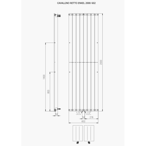 Plieger Cavallino Retto designradiator verticaal enkel middenaansluiting 2000x602mm 1332W wit 7255317