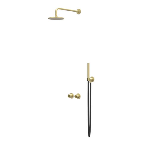 IVY Concord Ensemble de douche pluie - encastré - symmetry - inverseur d’arrêt 2 voies - bras de plafond 20 cm - douche de tête medium 30 cm - barre de douche avec sortie - flexible de douche 150 cm - douchette barre - RVS316 - or brossé mat PVD SW1032012