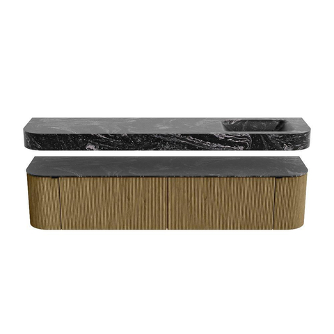 MONDIAZ THOR-DLUX Meuble de salle de bains - 200cm - arrondi gauche + droite - couleur Dusk - 2 tiroirs - 2 portes - Vasque suspendue CLOUD droite 1 trou de robinet - couleur Lava SW1466862