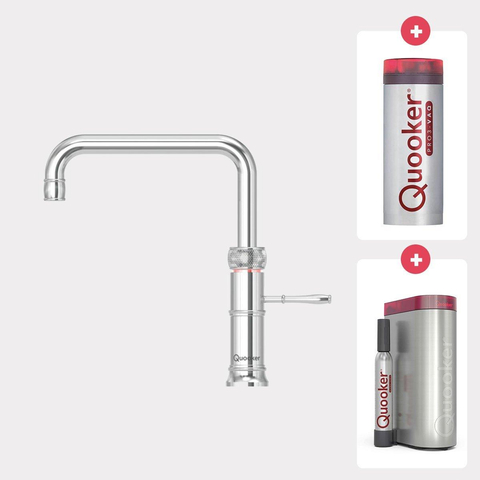 Quooker Classic Fusion Square kokendwaterkraan - draaibare uitloop - PRO3 incl. Cube reservoir - Warm / kokend / bruisend / gefilterd water - Chroom SW299683