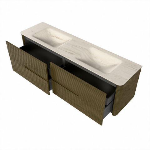 Mondiaz CIRO-DLUX Badkamermeubelset - 170x45x50cm - Solid surface wastafel Meli - 2 wasbak Dubbel - zonder kraangaten - 4 lades - Dusk SW1533178