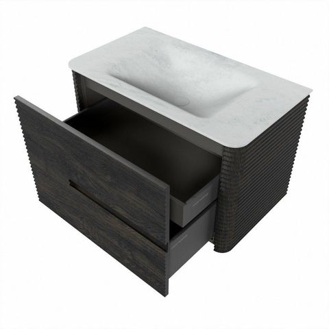 Mondiaz CIRO-DLUX Badkamermeubelset - 80x45x50cm - Solid surface wastafel Opalo - 1 wasbak Midden - zonder kraangaten - 2 lades - Shadow SW1532507