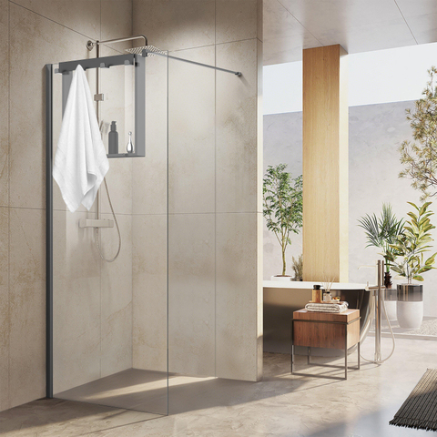 Fortifura Galeria schap met 4 haken - voor douchewand - 50x50x6.5cm - gunmetal SHOWROOMMODEL SHOW26880