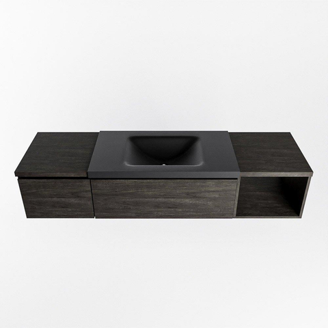 MONDIAZ BUKLA 160cm ensemble de meuble avec module ouvert 40 à droite couleur Marron Foncé avec 2 tiroirs. Lavabo CLOUD centre 1 trou de robinet couleur Urban. SW1382116