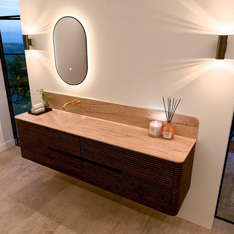 Mondiaz CIRO-DLUX Badkamermeubelset - 190x45x50cm - Solid surface wastafel Saba - 1 wasbak Links - zonder kraangaten - 4 lades - Walnut SW1530729