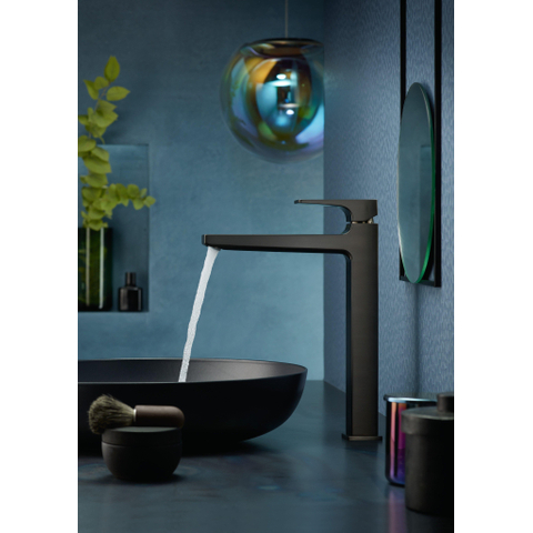 Hansgrohe Metropol 1-gats wastafelkraan - 260 met push open waste - met voorsprong vaste uitloop 20.4cm - geborsteld zwart chroom SW297569
