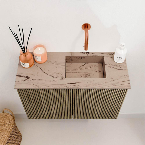 Mondiaz JOYA-DLUX 60cm toiletmeubel - kleur Dusk - Wastafel FAYE positie Rechts Zonder kraangat kleur Arena. SW1425741