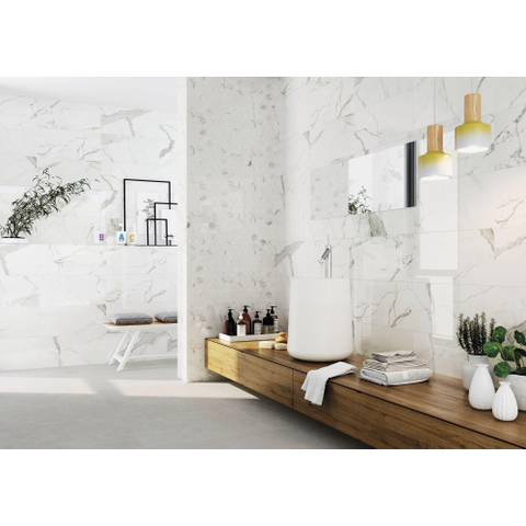 ÉCHANTILLON Terravito Alpuro carreau mural et de sol - 30x60cm - 9mm - Rectangle - rectifié - effet marbre - Blanc/noir brillant SW736291