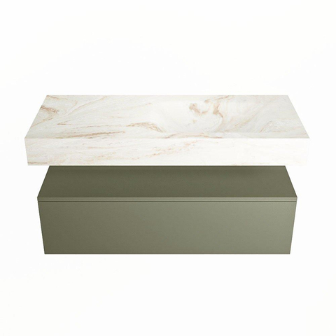 Mondiaz ALAN-DLUX Ensemble de meuble - 110cm - meuble Army mat - 1 tiroir - Lavabo Cloud Frappe suspendu - vasque Droite - 0 trous de robinet SW805520