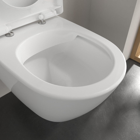 Villeroy & Boch Subway 2.0 wandcloset - 56cm - met Geberit inbouwreservoir - met Saniclass closetzitting QeramiQ Push Bedieningsplaat rechthoekige knoppen - White Alpine (glans wit) SW1431062