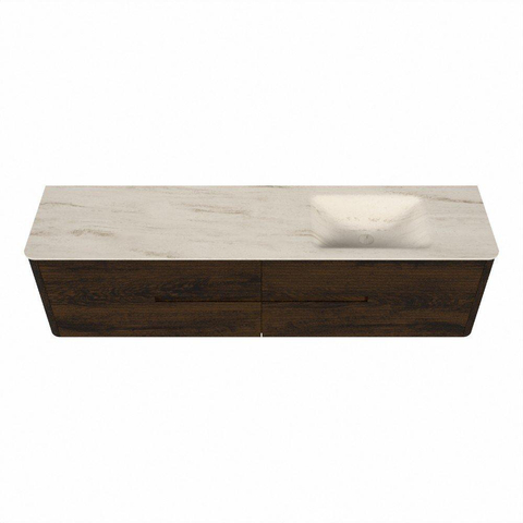 Mondiaz CIRO-DLUX Ensemble meuble de salle de bains - 190x45x50cm - Plan vasque Solid surface Meli - 1 lavabo à droite - 1 trou de robinet - 4 tiroirs - Noyer SW1530545