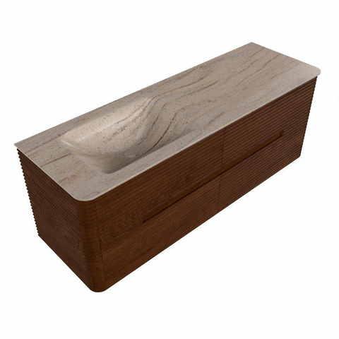Mondiaz CIRO-DLUX Badkamermeubelset - 140x45x50cm - Solid surface wastafel Saba - 1 wasbak Links - 1 kraangat - 4 lades - Ruby SW1531899