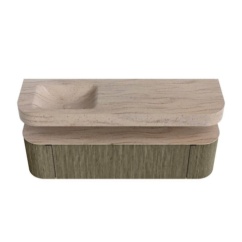 MONDIAZ THOR-DLUX 160cm meuble de salle de bains arrondi gauche + droite couleur Shadow avec 1 tiroir et 2 portes. Vasque suspendue CLOUD Gauche sans trou de robinet couleur Saba. SW1465366