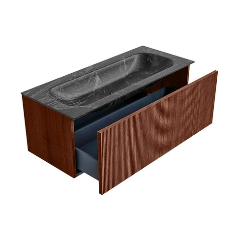 Mondiaz KURVE-DLUX Badkamermeubelset - 110x46x40cm - 1 lade - wastafel solid surface - midden - 1 kraangat - Ruby SW1416054