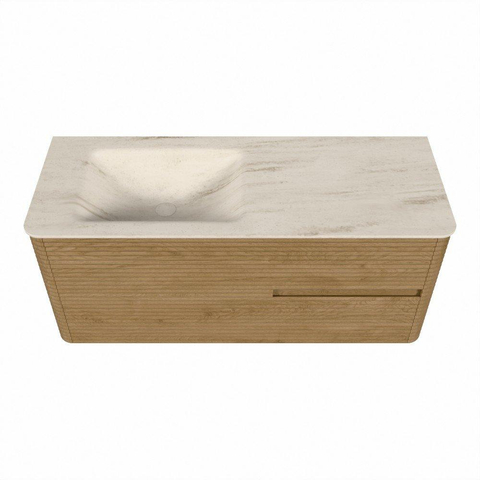 Mondiaz CIRO-DLUX Ensemble de meubles de salle de bains - 120x45x50cm - vasque en solid surface Meli - 1 lavabo à gauche - sans trous de robinet - 2 tiroirs - Chêne SW1531402