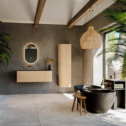 MONDIAZ KURVE Meuble de salle de bains 125 cm avec module 25 R couleur Chêne avec 1 tiroir et 1 porte. Lavabo BIG MEDIUM gauche sans trou de robinet Urban. SW1138380