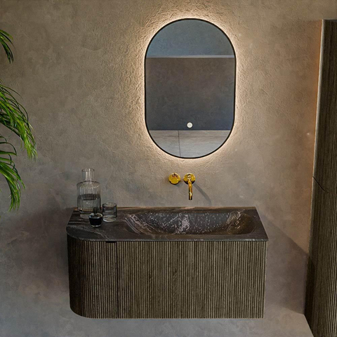 Mondiaz KURVE-DLUX Ensemble de meubles de salle de bains - 95x46x40cm - 1 tiroir - 1 porte - lavabo solid surface - droit - sans trou de robinet - Shadow SW1414668
