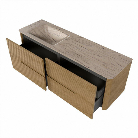 Mondiaz CIRO-DLUX Badkamermeubelset - 150x45x50cm - Solid surface wastafel Arena - 1 wasbak Links - 1 kraangat - 4 lades - Oak SW1531376