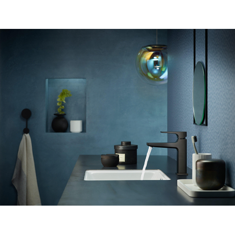 Hansgrohe Metropol 110 wastafelkraan - 18.4cm hoog - push open waste - voorsprong 13.5cm - geborsteld zwart chroom (antraciet) SW297566