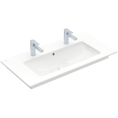 Villeroy & Boch venticello Meubelwastafel wasbak midden - 2 kraangaten - 100x50cm overloop CeramicPlus - White Alpine (glans wit) 1025117