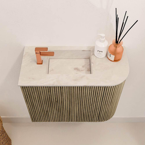 Mondiaz JOYA-DLUX 51.6cm toiletmeubel - ronding rechts kleur Dusk - Wastafel FAYE positie Links 1 kraangat kleur Frappe. SW1423090
