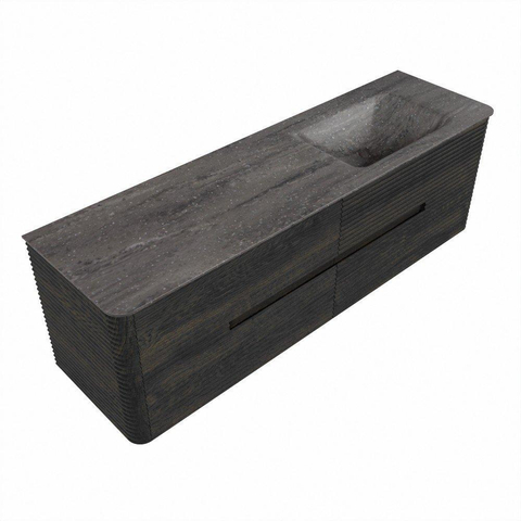 Mondiaz CIRO-DLUX Ensemble de meubles de salle de bains - 160x45x50cm - Plan vasque solid surface Oza - 1 lavabo à droite - 1 trou de robinet - 4 tiroirs - Shadow SW1532675