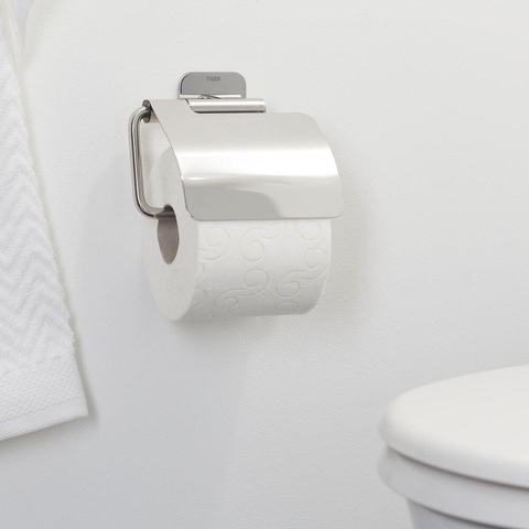 Tiger Colar Toiletrolhouder - met klep - zelfklevend - gepolijst RVS SW106826
