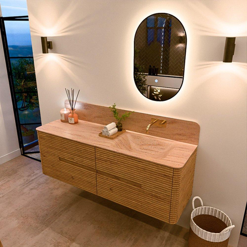 Mondiaz CIRO-DLUX Badkamermeubelset - 150x45x50cm - Solid surface wastafel Saba - 1 wasbak Rechts - zonder kraangaten - 4 lades - Oak SW1531191