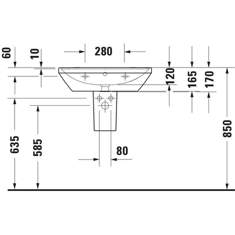 Duravit D-neo Wastafel - met waskom midden - met kraangat - met overloop - 65x44cm - met wondergliss - wit SW640532