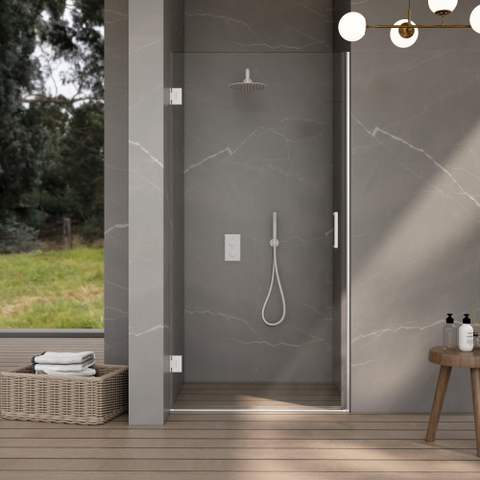 FugaFlow Eccelente Vetro Cabine de Douche - 80x80x200cm - charnières - poignée de porte - barre de stabilisation - plat - verre de sécurité clair - Mat blanc SW1222889