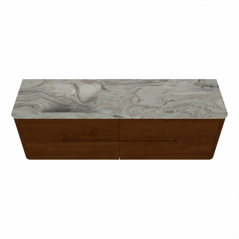 Mondiaz CIRO-DLUX Meuble de salle de bains - 160x45x50cm - Vasque solid surface Glace - 1 bassin à gauche - 1 trou de robinet - 4 tiroirs - Ruby SW1531669
