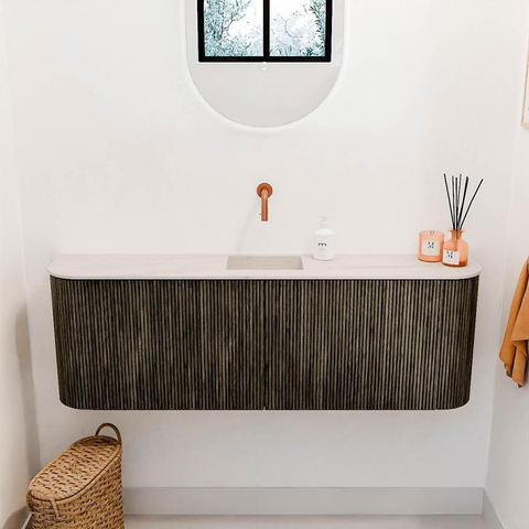Mondiaz JOYA-DLUX Meuble de toilette 123,2cm - arrondi gauche et droite couleur Shadow - Vasque FAYE position Milieu Sans trou de robinet couleur Meli SW1424938