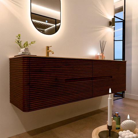 Mondiaz CIRO-DLUX Meuble de salle de bains - 180x45x50cm - Lavabo solid surface Arena - 1 vasque à gauche - 1 trou de robinet - 4 tiroirs - Ruby SW1531762