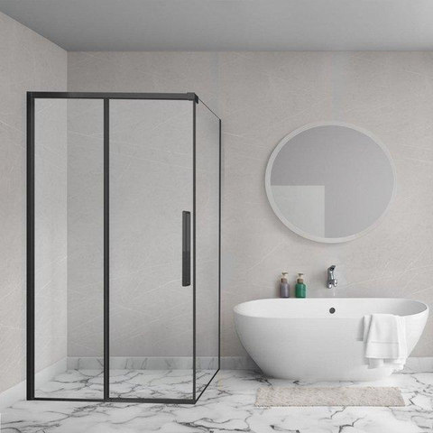 Aqua Vista Lokla Cuadra zijwand - 30x200cm - voor douchecabine - 8mm - helder glas - mat zwart SW1413255