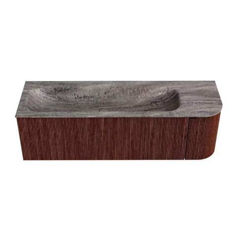 MONDIAZ KURVE-DLUX meuble de salle de bains 145cm arrondi droit couleur Ruby avec 1 tiroir et 1 porte. Lavabo BIG LARGE gauche 1 trou de robinet Oza. SW1432816