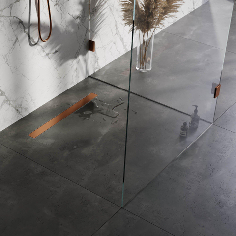 Brauer Caniveau de douche - 70x7.5cm - bride de plancher - grille carrelable réversible - acier inoxydable - cuivre brossé SW771543