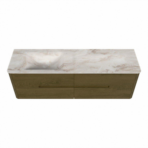 Mondiaz CIRO-DLUX Ensemble de meubles de salle de bains - 160x45x50cm - lavabo solid surface Frappe - 1 vasque à gauche - sans trous de robinet - 4 tiroirs - Dusk SW1533811