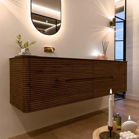 Mondiaz CIRO-DLUX Badkamermeubelset - 180x45x50cm - Solid surface wastafel Lava - 1 wasbak Links - zonder kraangaten - 4 lades - Dusk SW1533068