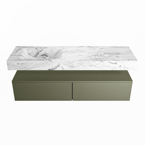 Mondiaz ALAN-DLUX Ensemble de meuble - 150cm - meuble Army mat - 2 tiroirs - Lavabo Cloud Glace suspendu - vasque Gauche - 1 trou de robinet SW805942