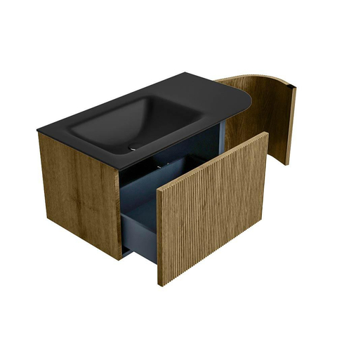 Mondiaz KURVE Badkamermeubelset - 85x46x40cm - 1 lade - 1 deur - wastafel solid surface - links - 1 kraangat - Dusk SW1415093