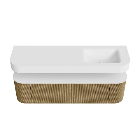 MONDIAZ THOR 160cm meuble de salle de bains arrondi gauche + droite couleur Dusk avec 1 tiroir et 2 portes. Vasque suspendue CLOUD droite sans trou de robinet couleur Talc. SW1465033