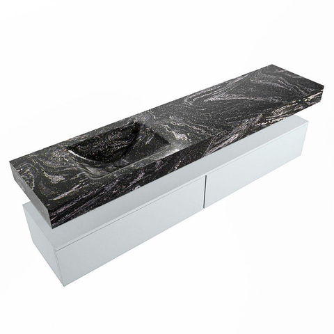 Mondiaz ALAN-DLUX Ensemble de meuble - 200cm - meuble Clay mat - 2 tiroirs - Lavabo Cloud Lava suspendu - vasque Gauche - 1 trou de robinet SW808745